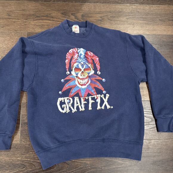Fruit of the Loom Other - Vintage 90s Graffix Bong Jester Clown Skull Crew Sweatshirt USA Made Rare Sz L